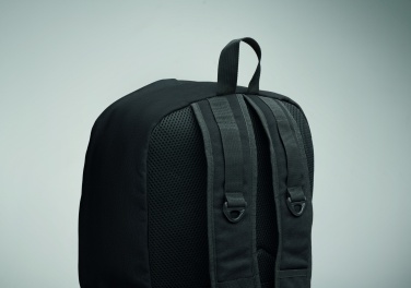 Logotrade Logogeschenke das Foto: Ein 15-Zoll-Laptop-Rucksack aus recycelter Pre-Consumer-Baumwolle mit individuell anpassbarem Druck