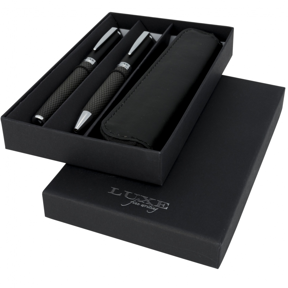 Logo trade promotional product photo of: Carbon duo pen gift set with pouch