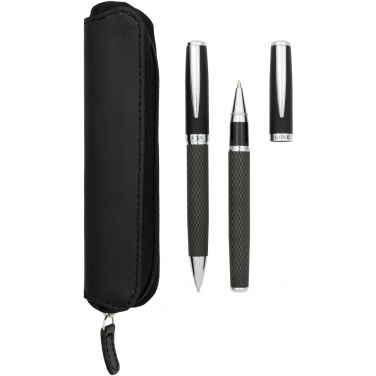 Logo trade corporate gifts image of: Carbon duo pen gift set with pouch