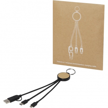 Logo trade promotional products picture of: Tecta 6-in-1 recycled plastic/bamboo charging cable with keyring
