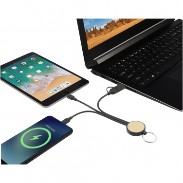 Logotrade advertising product image of: Tecta 6-in-1 recycled plastic/bamboo charging cable with keyring