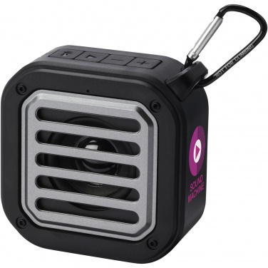 Logo trade business gifts image of: Solo 3W IPX5 RCS recycled plastic solar Bluetooth® speaker with carabiner 