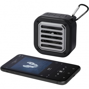 Logo trade promotional gift photo of: Solo 3W IPX5 RCS recycled plastic solar Bluetooth® speaker with carabiner 