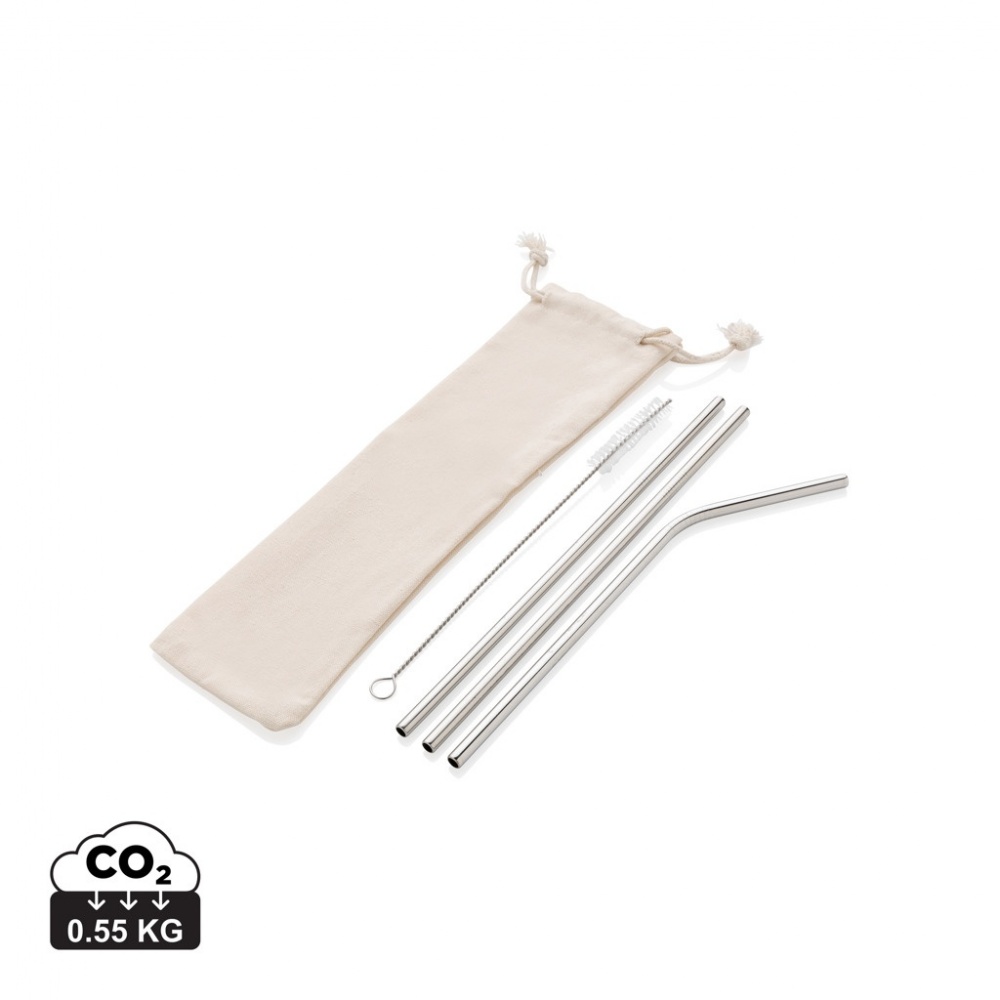 Logo trade promotional product photo of: Reusable stainless steel 3 pcs straw set
