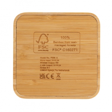 Logo trade promotional products picture of: Bamboo 5W wireless charger with USB