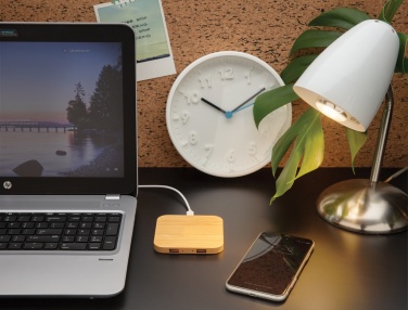 Logo trade promotional items picture of: Bamboo 5W wireless charger with USB