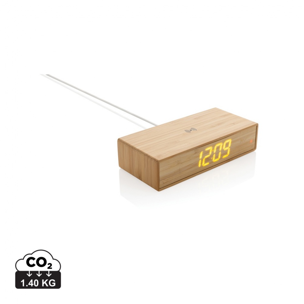 Logotrade promotional gift image of: Bamboo alarm clock with 5W wireless charger