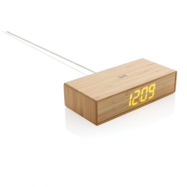 Logotrade promotional gift picture of: Bamboo alarm clock with 5W wireless charger