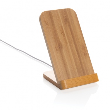 Logo trade promotional gifts picture of: Bamboo 5W wireless charging stand
