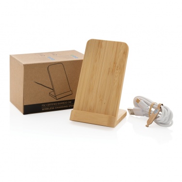 Logo trade promotional gift photo of: Bamboo 5W wireless charging stand