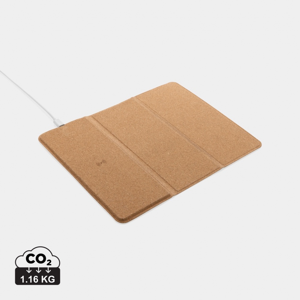 Logo trade promotional merchandise photo of: 10W wireless charging cork mousepad and stand