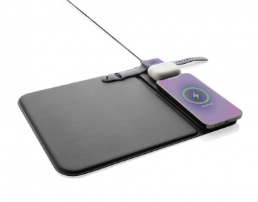 Logo trade corporate gift photo of: Swiss peak RCS recycled PU 15W 3 in 1 charging mousepad