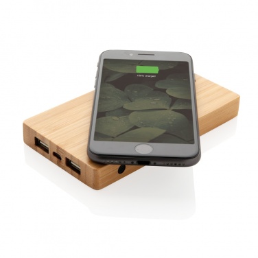 Logo trade promotional item photo of: Bamboo 4.000 mAh wireless 5W Powerbank