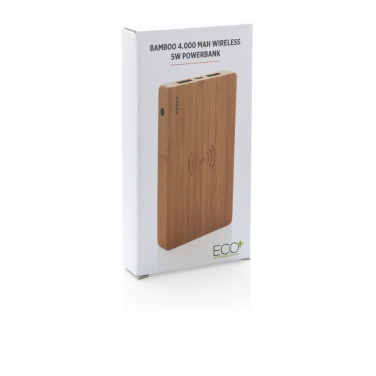Logo trade corporate gift photo of: Bamboo 4.000 mAh wireless 5W Powerbank