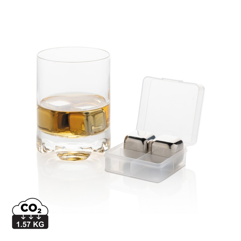 Logo trade promotional products image of: Re-usable stainless steel ice cubes 4pc