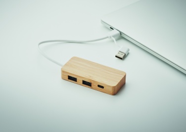 Logo trade advertising products image of: Bamboo USB 3 ports hub