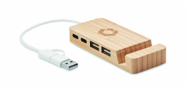 Logo trade promotional merchandise picture of: Bamboo USB 4 ports hub