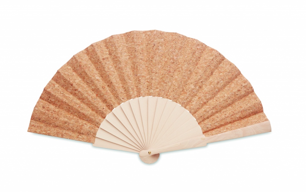Logo trade business gift photo of: Wood hand fan with cork fabric