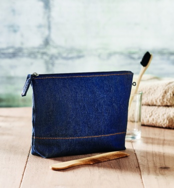 Logo trade business gifts image of: Recycled denim cosmetic pouch
