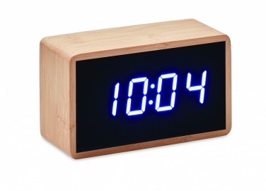 Logo trade business gifts image of: LED alarm clock bamboo casing Düsseldorf