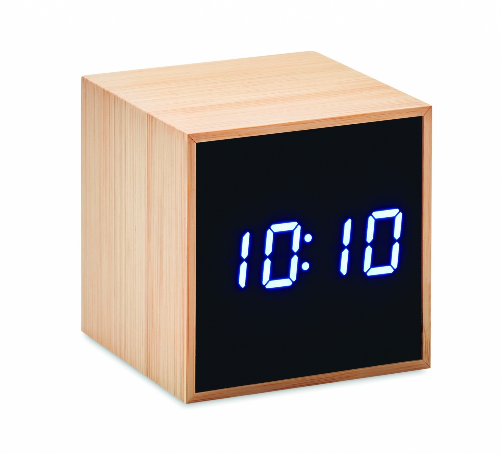 Logotrade corporate gift image of: LED alarm clock bamboo casing Dortmund
