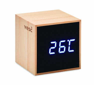 Logo trade business gift photo of: LED alarm clock bamboo casing Dortmund