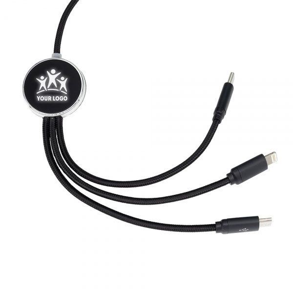 Logotrade advertising product image of: 3in1 long cable with elighted logo for engraving, W201TG