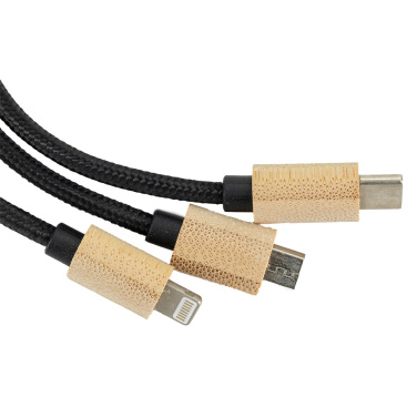 Logo trade corporate gifts image of: 3-in-1 cable with elighted logo in a wooden casing, LH-ZMU06
