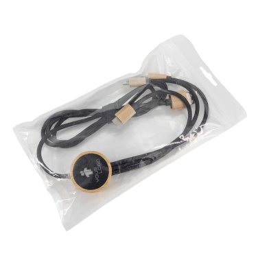 Logo trade promotional gifts image of: 3-in-1 cable with elighted logo in a wooden casing, LH-ZMU06