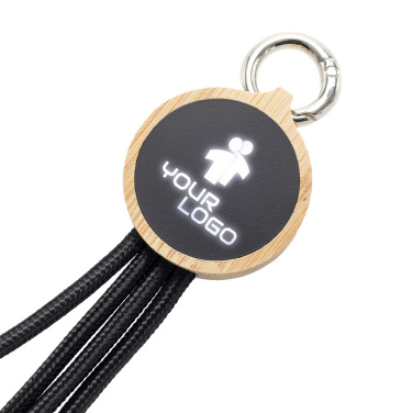 Logo trade advertising product photo of: 4-in-1 cable with elighted logo in a wooden casing, LH-ZMU05