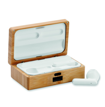 Logo trade advertising products image of: TWS earbuds in bamboo case