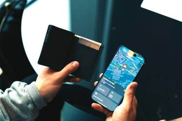 Logotrade promotional giveaway image of: Seekcard RCS rpolyester card wallet with worldwide locating