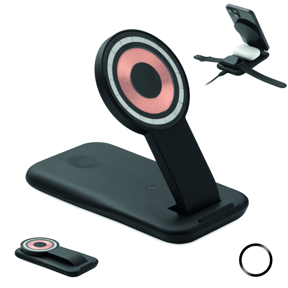 Logo trade promotional gifts picture of: 3 in 1 wireless charger 15W