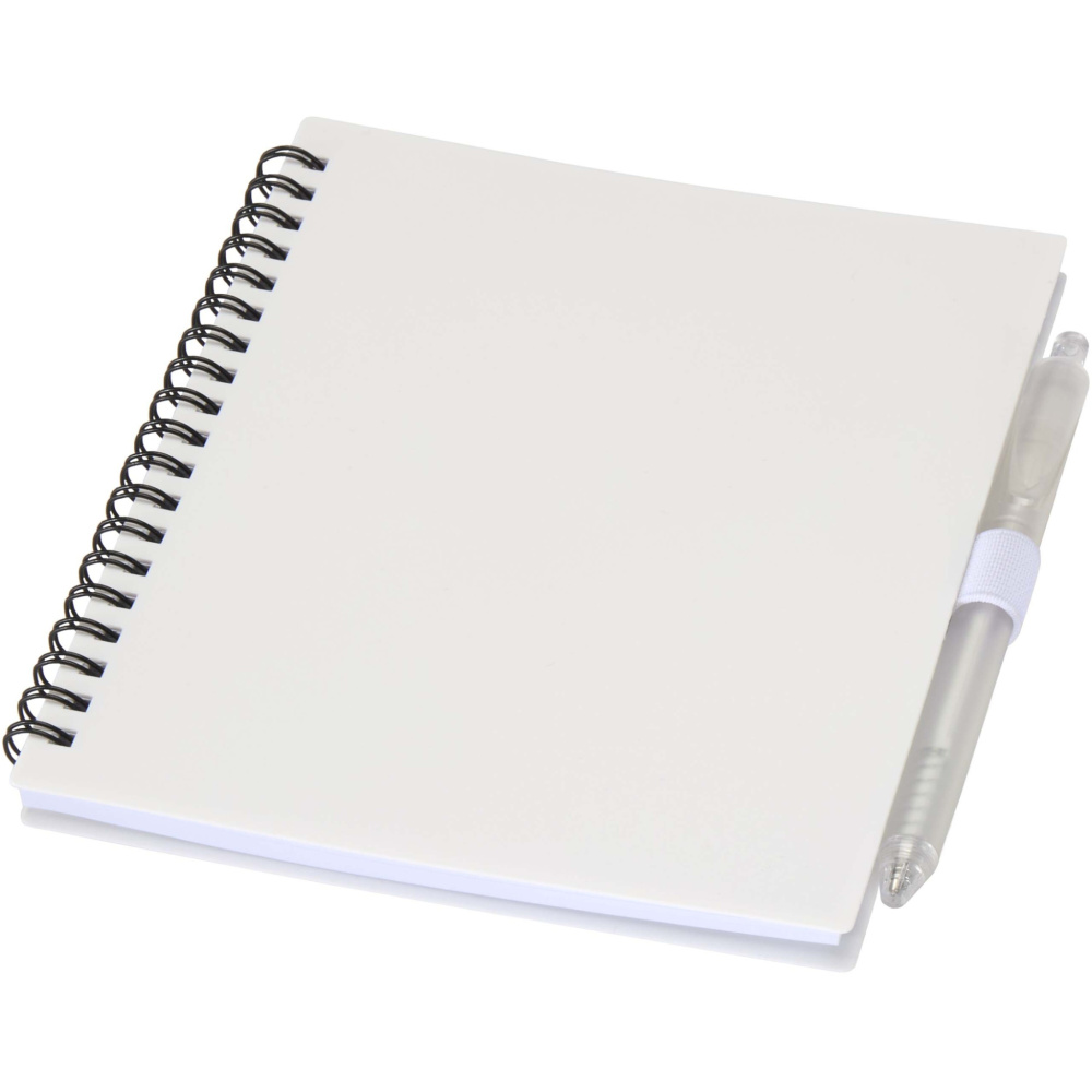 Logo trade promotional gifts picture of: Niove recycled plastic soft cover notebook and ballpoint pen set (blue ink)