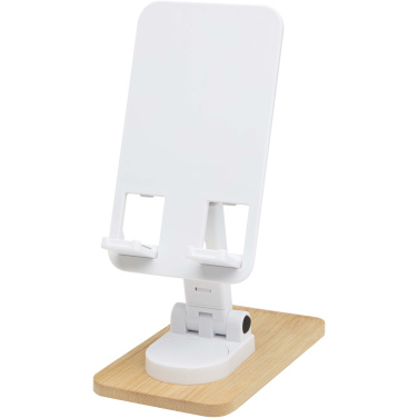 Logo trade promotional merchandise photo of: Alfirk recycled plastic foldeable desk phone stand with bamboo details