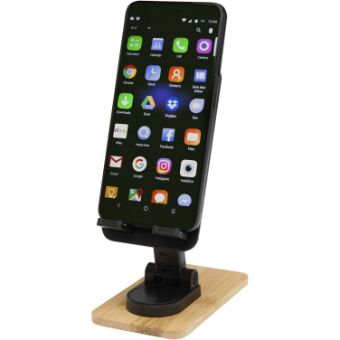 Logo trade promotional merchandise photo of: Alfirk recycled plastic foldeable desk phone stand with bamboo details