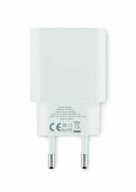 Logo trade reklaamtoote pilt: 20W 2-pordiline USB-laadija EU pistik