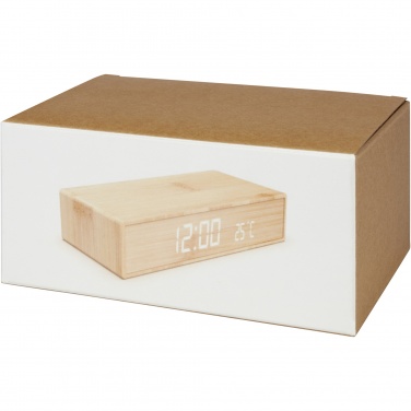 Logotrade biznesa dāvanas foto: Minata bambusa bezvadu lādētājs ar pulksteni